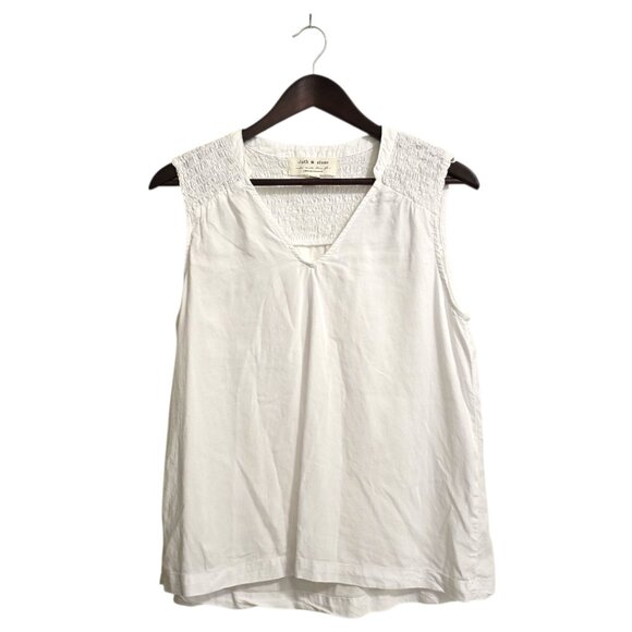 Anthropologie Cloth & Stone White Smocked Shoulder V-Neck Sleeveless Blouse Sz M - Picture 1 of 6
